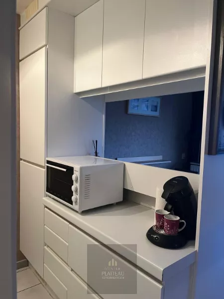 Appartement ensoleillé avec une chambre et un coin nuit.