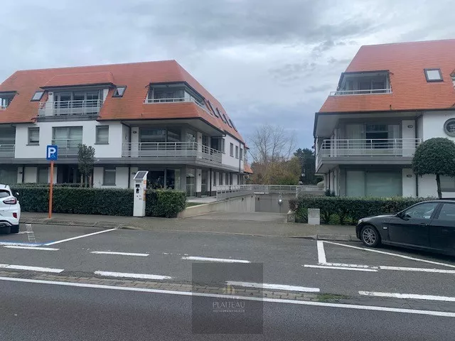 Grand garage avec porte automatique au niveau -1 de la résidence Vivaldi à Nieuport-Bad.